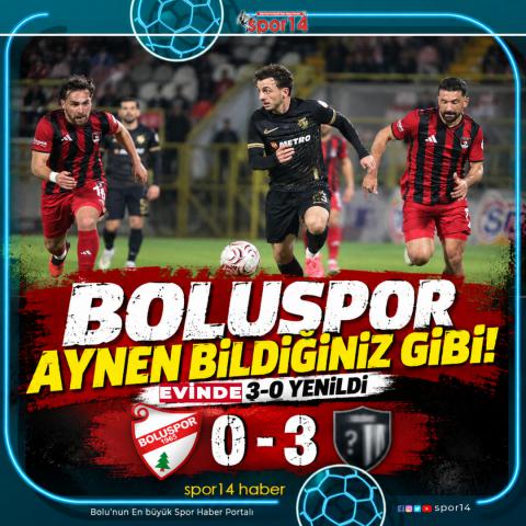 BOLUSPOR AYNEN BİLDİĞİNİZ GİBİ. EVİNDE 3-0 YENİLDİ