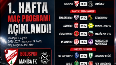 Trendyol 1. Lig'de İlk Hafta Programı Açıklandı: Boluspor Sezona Manisa FK Maçıyla Başlıyor